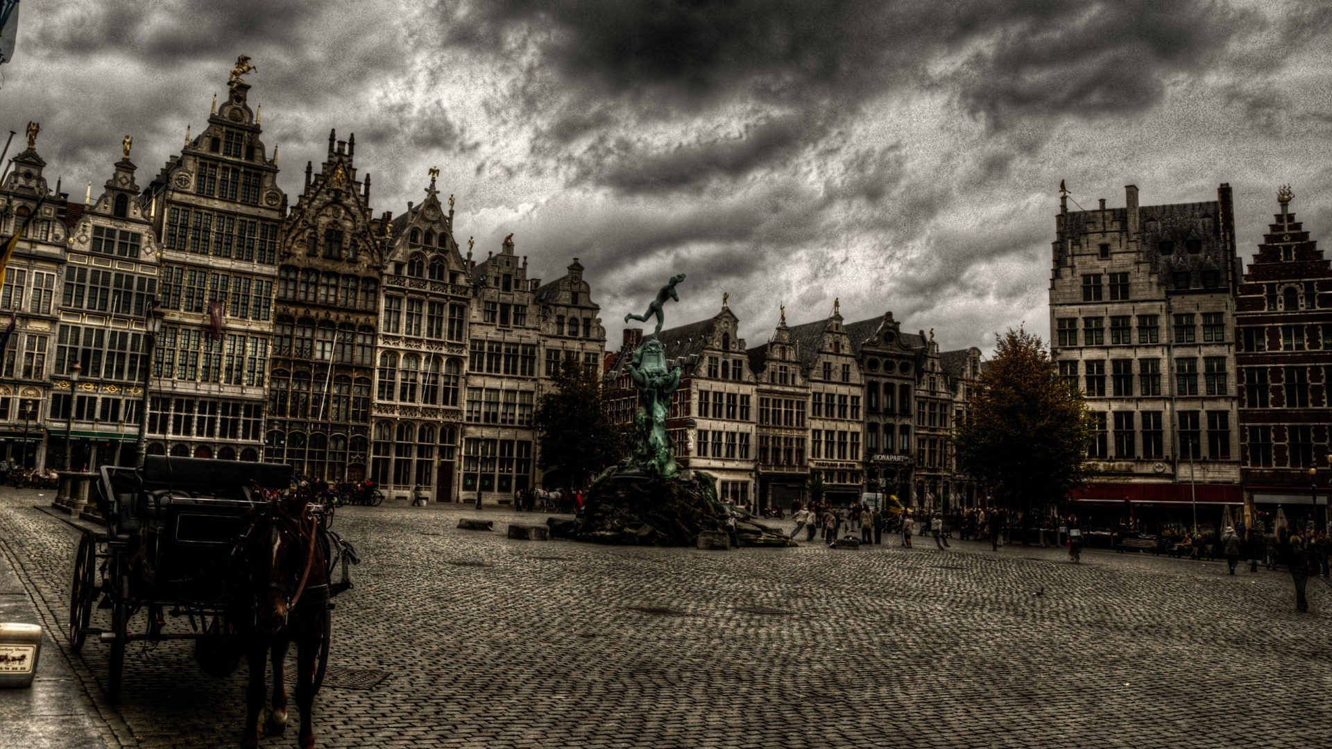Fountain Statue in the city Square, Antwerp Belgium
